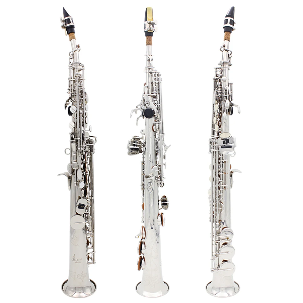 SLADE Sopransaxophon B Flachmessing Sax Professionelles Saxophon mit Koffer Blätter Mundstück Gurt Handschuhe Reinigungstuch Bürste