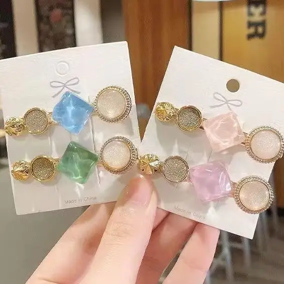 

2PCS/Set New Fashion Pearls Acetate Geometric Clips For Women Girls Headband Sweet Hairpins Barrettes Hair Accessories Gift