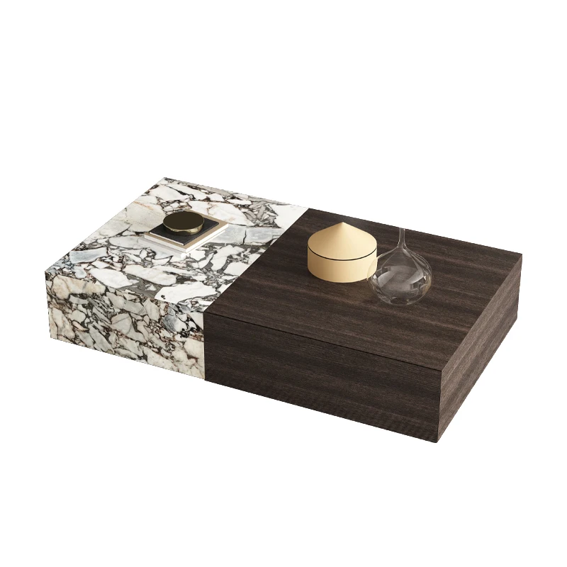 

Italian minimalist rock slab coffee table marble light luxury living room home designer square table combination
