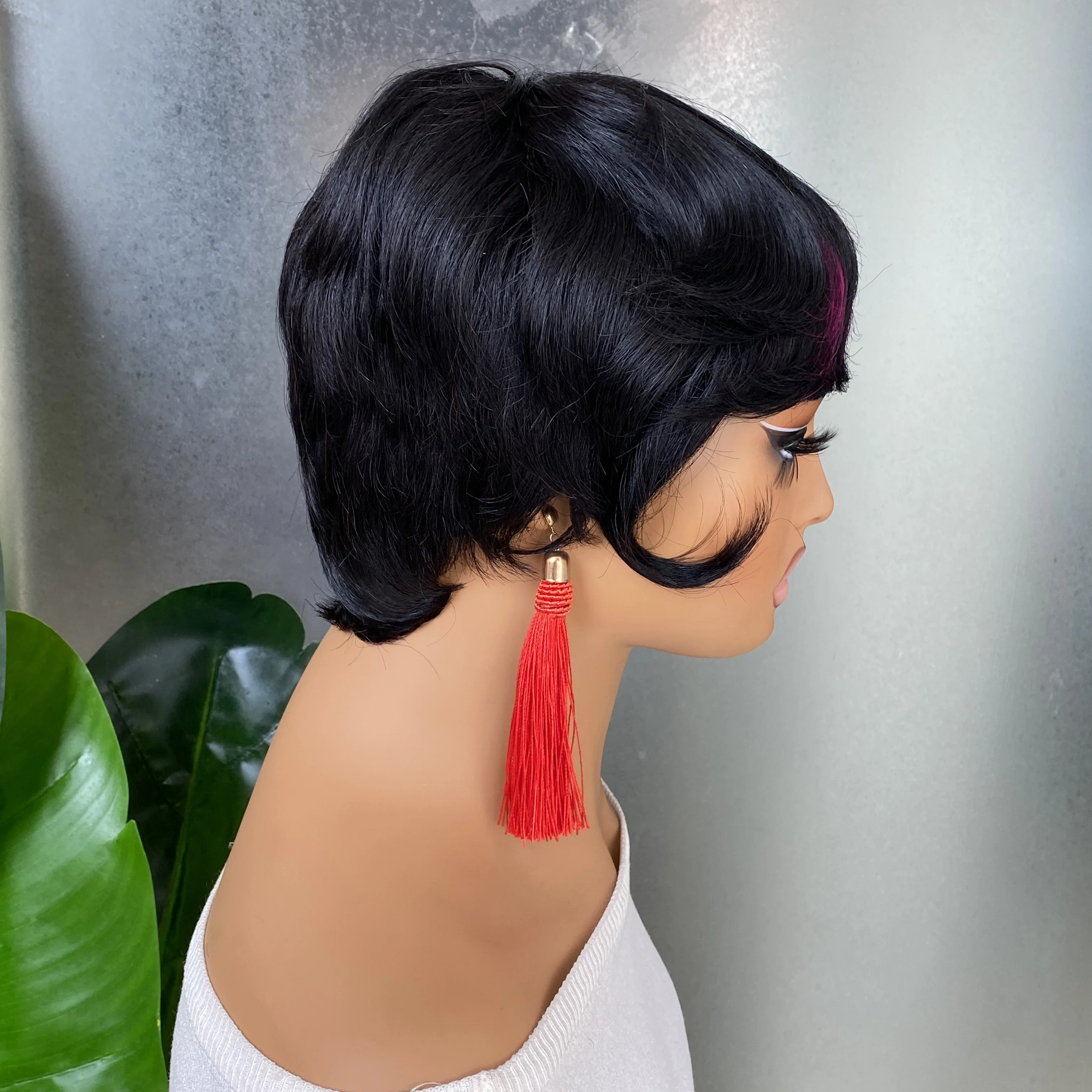 الجملة البرازيلي بيرو الهندي ريمي الشعر البشري 1B الأرجواني قصير متموج عابث قطع نمط آلة صنع شعر مستعار #5