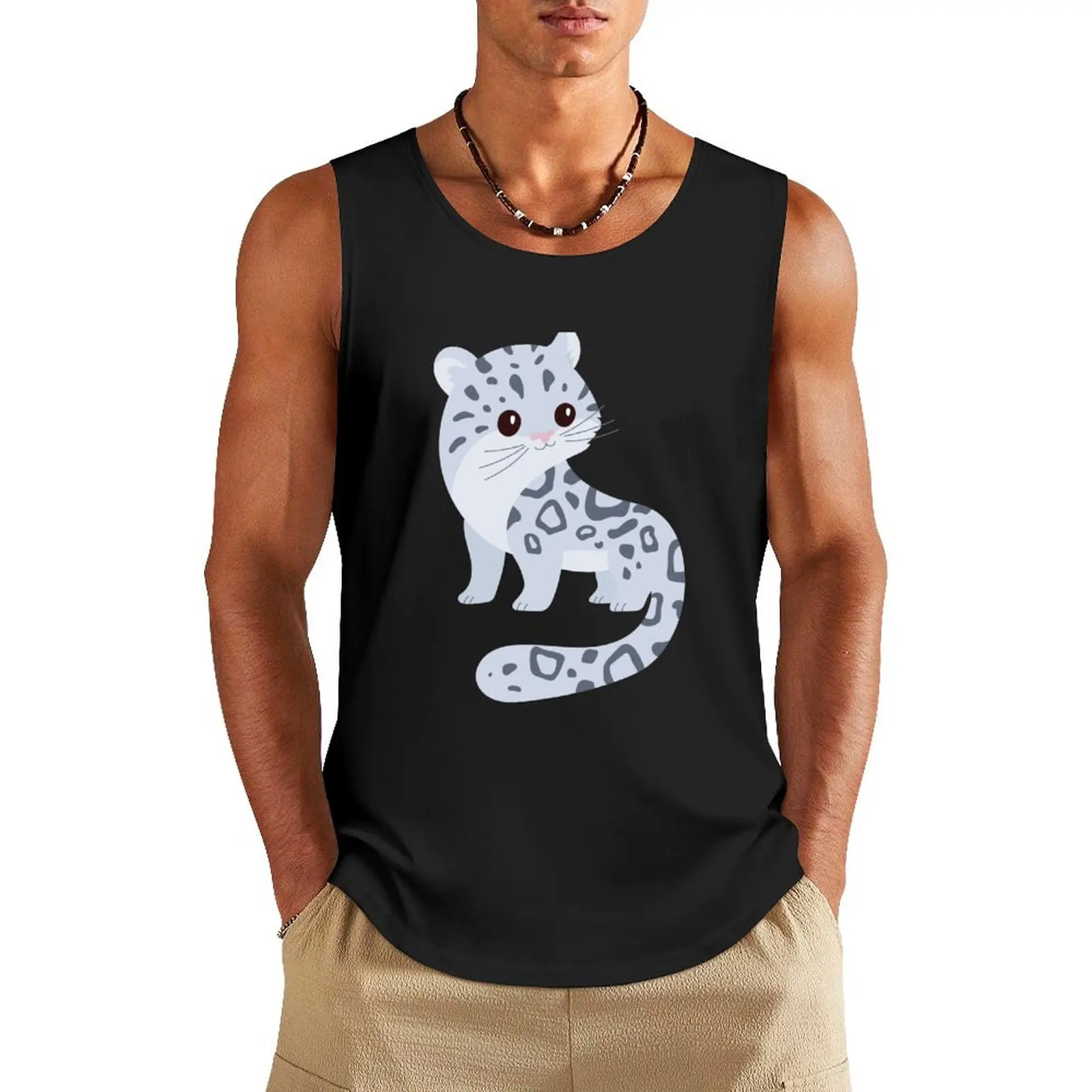 

Snow Leopard Cute Kawaii Cartoon Illustration For Kids Tank Top new in tops & t-shirt Gym clothes