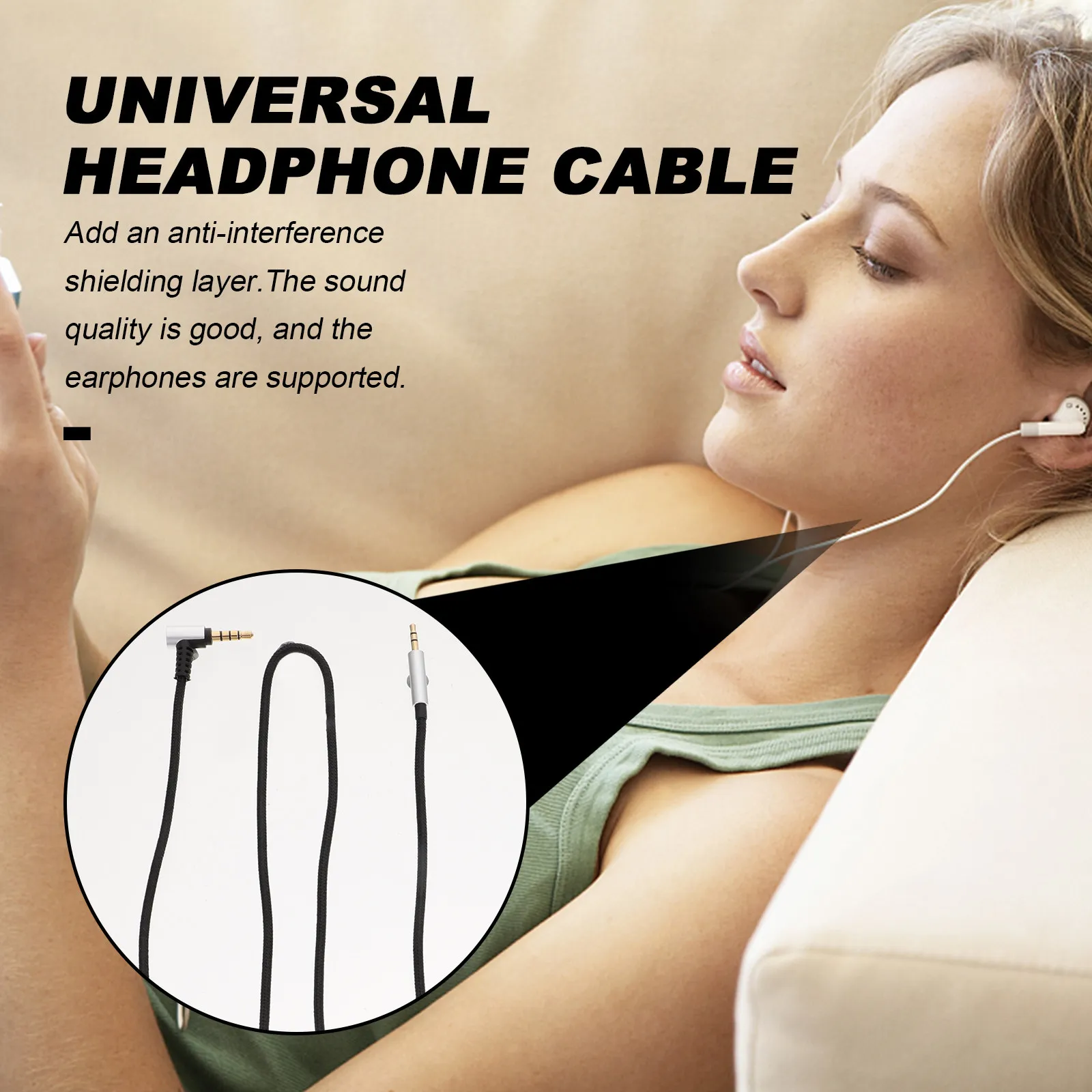 

Универсальный кабель для наушников, 1 шт., высококачественный медный провод, защита от помех, бесшумный, провод для управления гарнитурой, аудиокабель