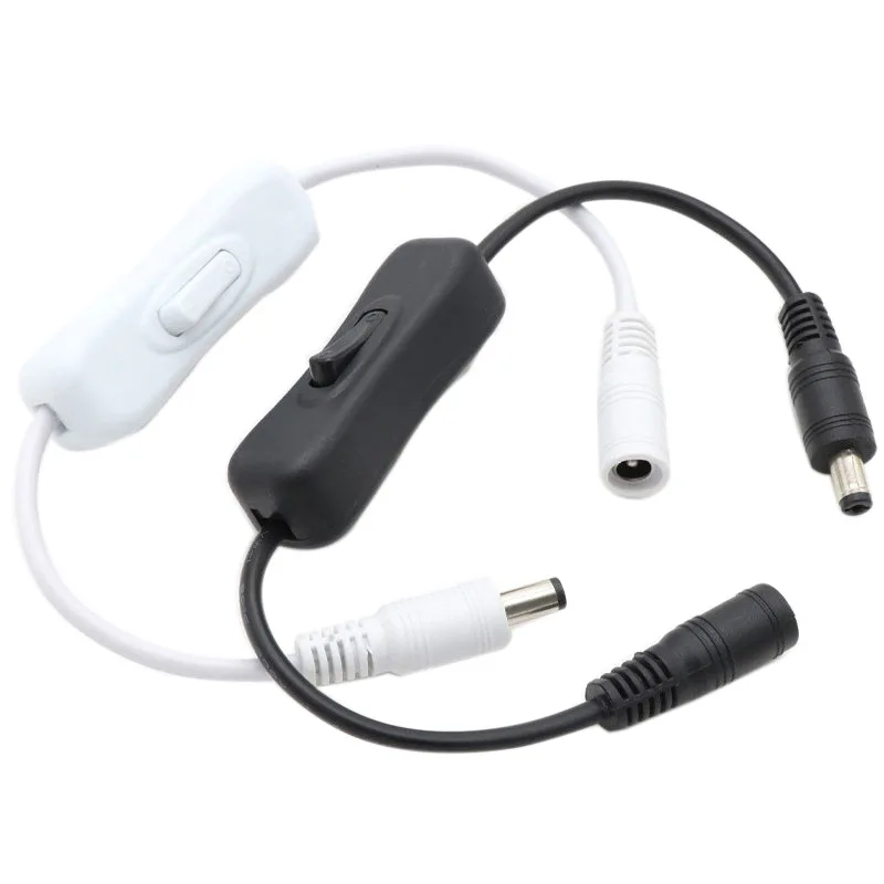 5 Pcs USB & DC 5.5x2.1mm Power Switch Cable, On‑Off Control Cord for LED Light Strip, Black & White