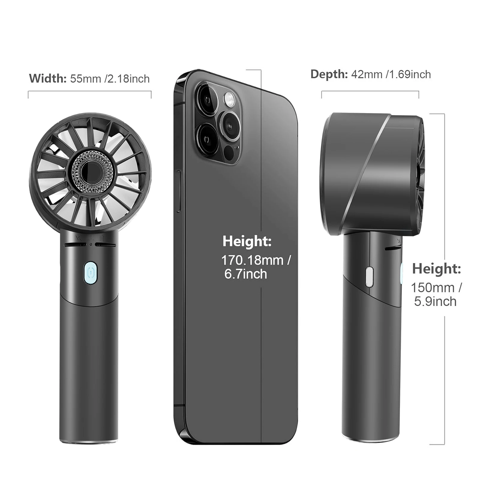 مروحة محمولة، مروحة تربو صغيرة محمولة، قابلة لإعادة الشحن مع 4 سرعات قابلة للتعديل، بطارية 2600 مللي أمبير في الساعة، للسفر والمكياج والتخييم في الهواء الطلق