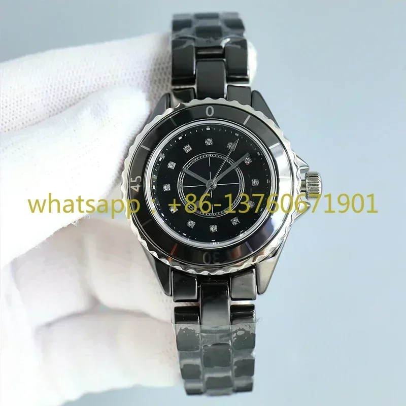 Luxury New Master Quality Quartz Watch for Women Men Charming Lady Black White Ceramic Strap Diamonds Dial Fashion Watches