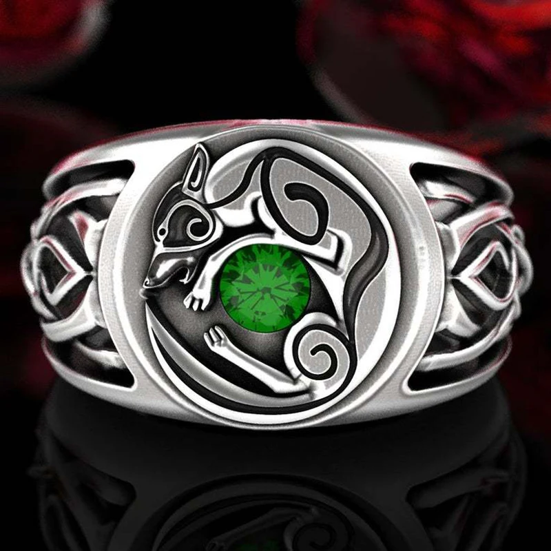 Stainless Steel Hip Hop Ring For Men Retro Personality Green Zircon Finger Ring Male Party Jewelry