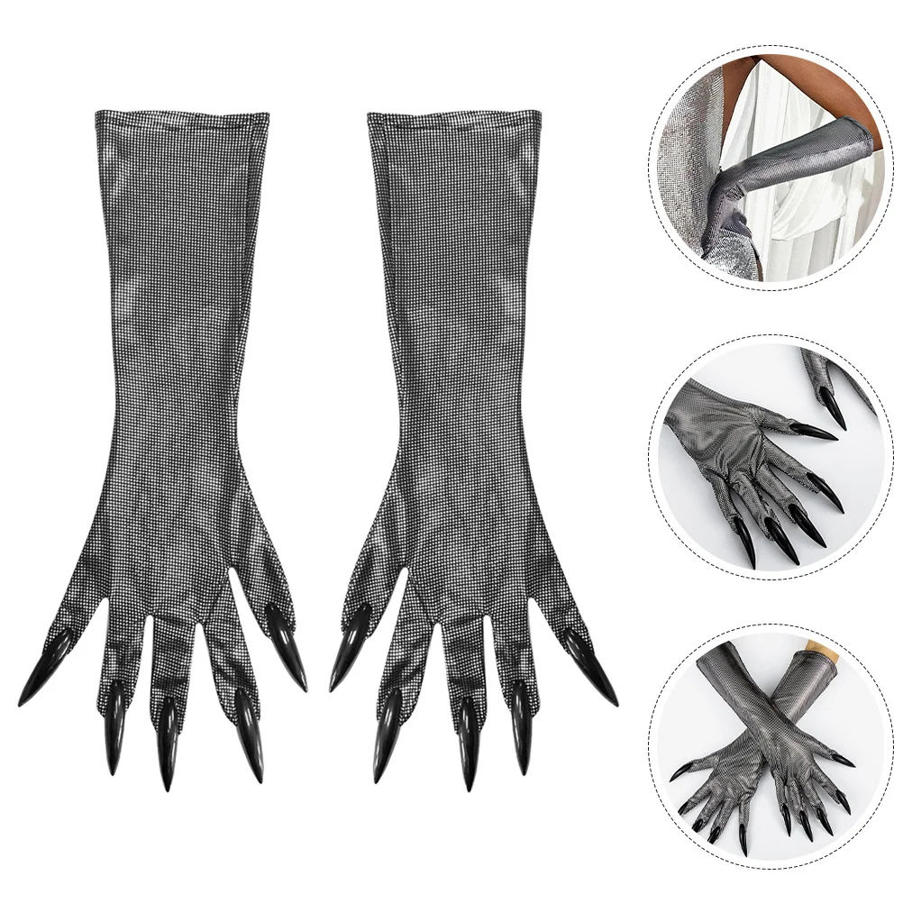 

1Pair Cat Claw Gloves Horror Long Nails Design Halloween Cosplay Props Party Costume Accessory Scary Gloves for Costume