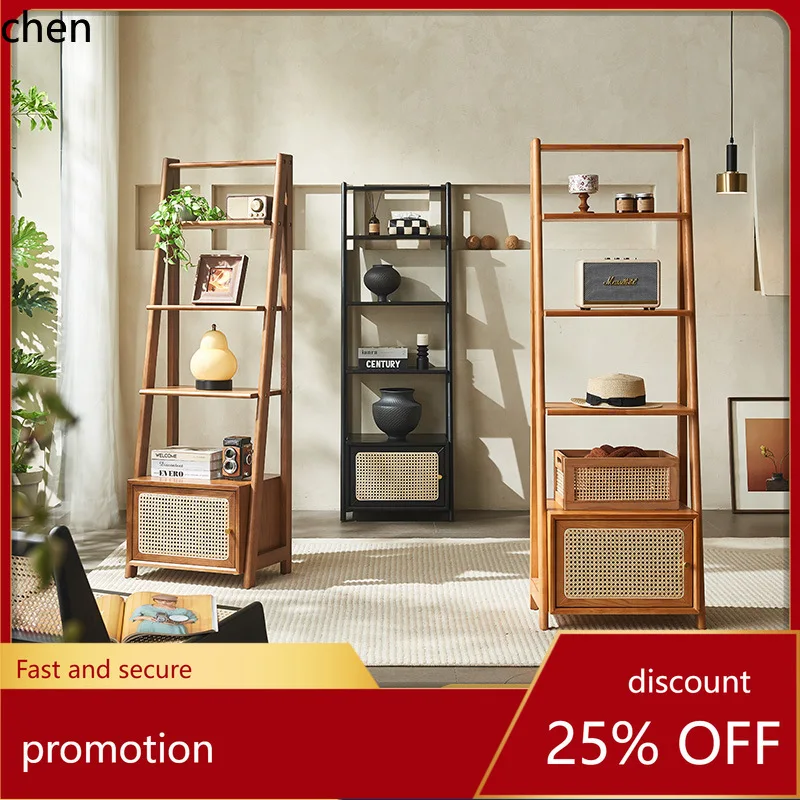 

CZ Rattan Bookshelf Bedside Table Multifunctional Storage Cabinet Organizer Vintage Wabi-Sabi Style Multi-layer Display Shelf