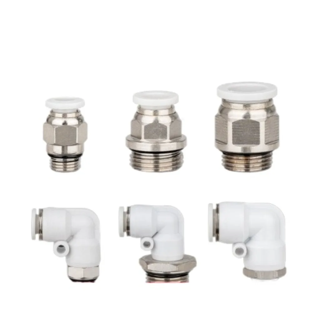 Brass Nickel Plated  90° Elbow Pneumatic Air Pipe Quick Fitting G1/8 1/4 3/8 1/2 Thread  4 6 8 10 12mm Tube Connector