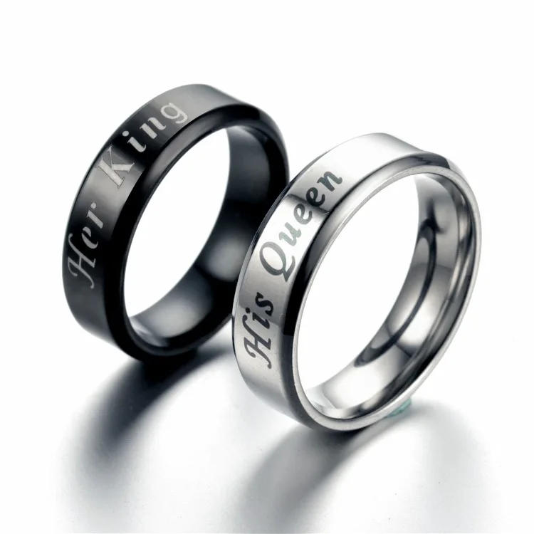 6MM Personality His Queen Her King Unisex Stainless Steel Rings Unique Wedding Band Jewelry For Gift Steel Ring Couple Rings