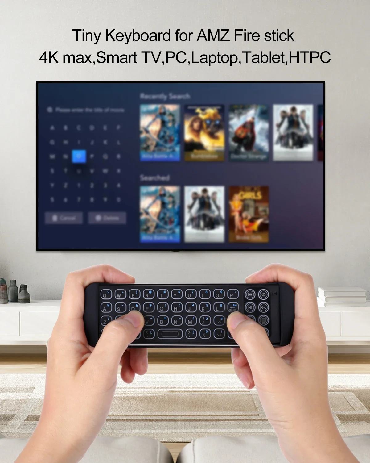 Fire TV Keyboard, QWERTY Backlit Bluetooth Keyboard for AMZ Fire TV, Fire TV Stick, Typing, Search, Navigation, Password Input