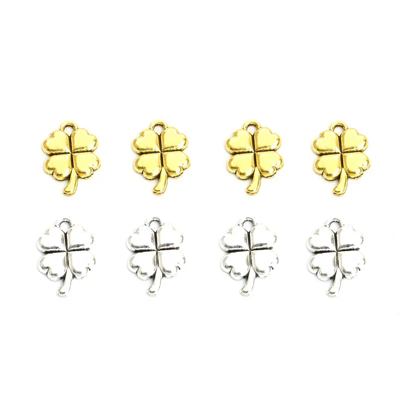 50pcs Lucky Four Leaf Clover Charm Antique Gold/Silver Color Alloy Pendant Jewelry DIY Making Necklace Handmade Gift Accessories