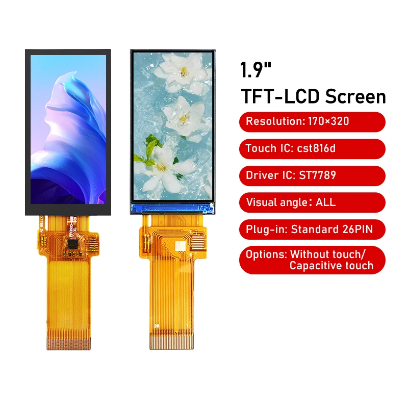 

1.9-inch high-definition SPI serial IPS display screen LCD capacitive touch LCD screen parallel port 320*170 ST7789