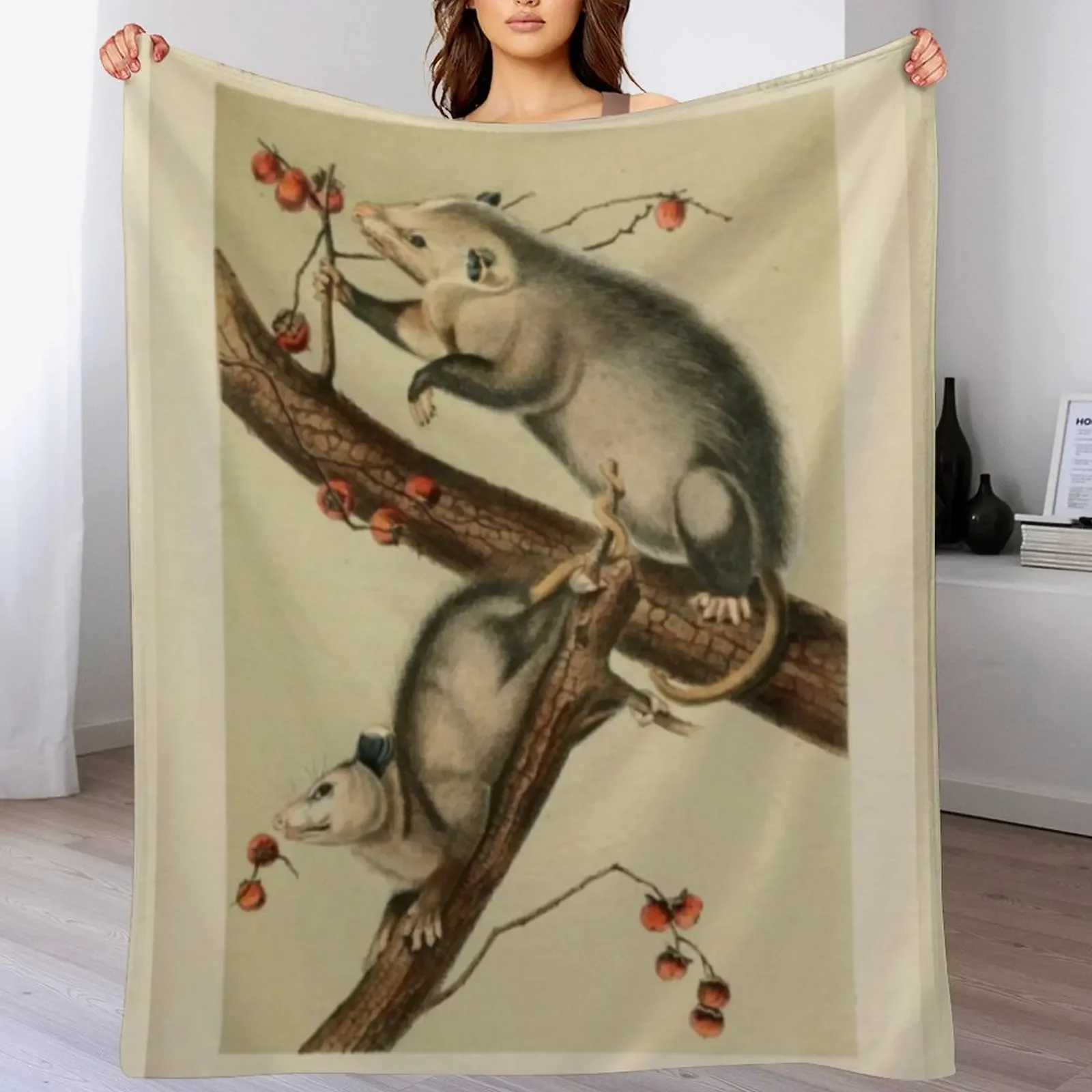 Naturalist Opossum Throw Blanket Decorative Throw Personalized Gift Thin christmas decoration Blankets