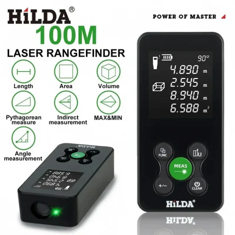 

HILDA 50/100/120M Laser Rangefinder Red/Green Light Laser Distance Digital Tape Rechargeable and Measurable Angle Laser Measure