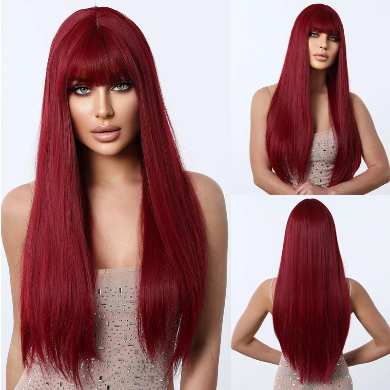 

Синтетический парик American Beauty Lady: длинные прямые волосы винного цвета, модная челка, термостойкий шелк, полноразмерная шапочка.