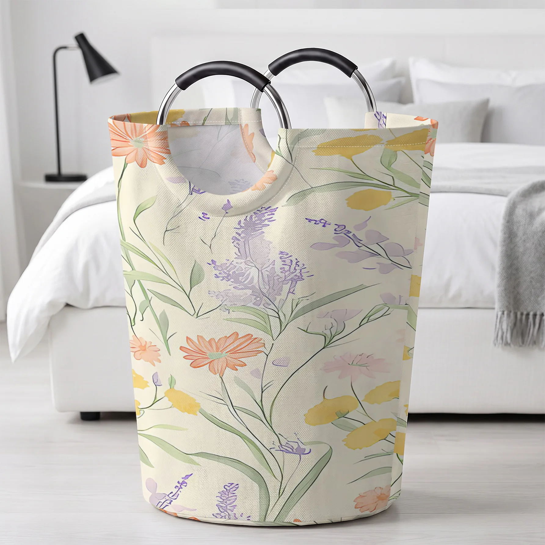 Pastoral Floral All‑Over Print Handheld Storage Basket, For Laundry, Bedroom & Home Sundries Storage