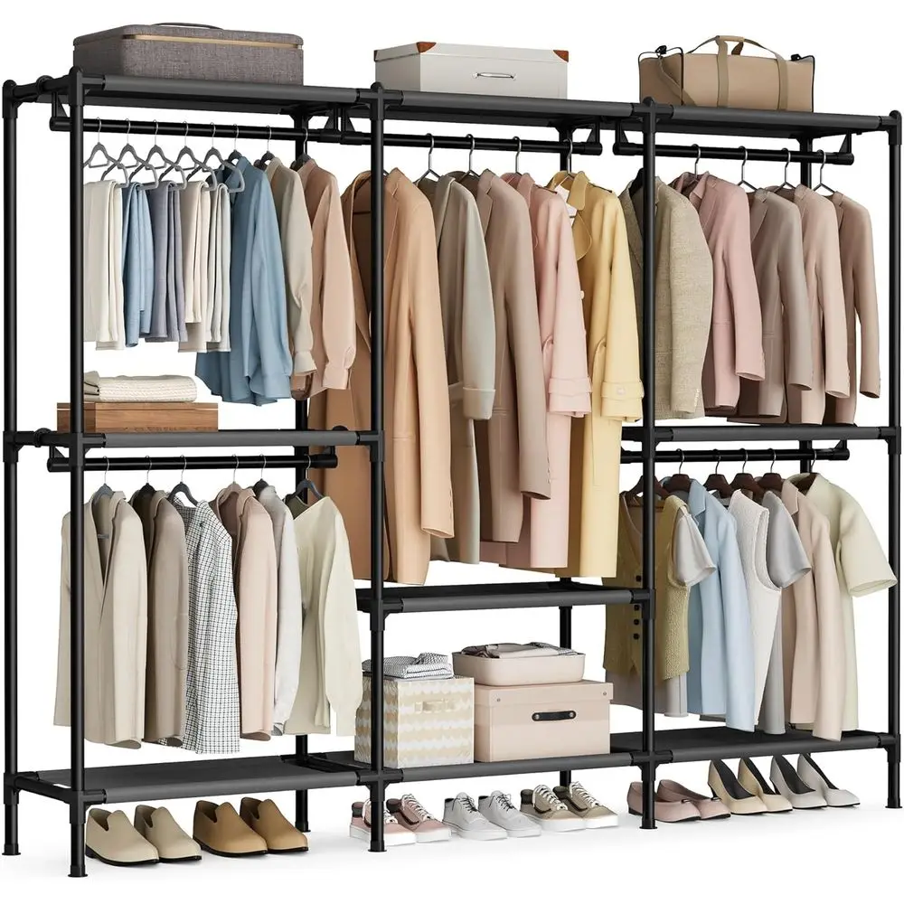 

Clothes Rack, Portable Closet, Heavy-Duty Wardrobe Closet Organizer with Hanging Rails and Shelves, 79.9 Inches Tall, Total Load