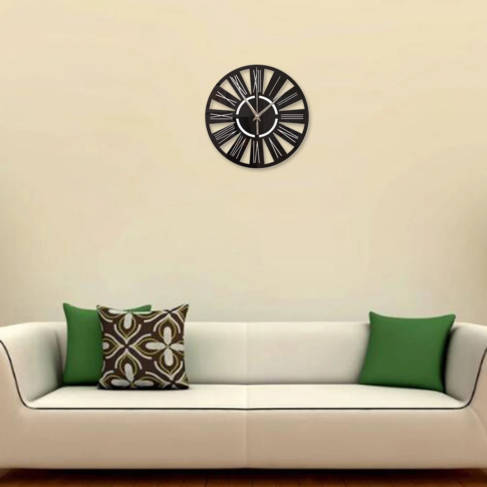 

Round Wall Clock Modern Home Decor Roman Numerals Hanging Clock For Kitchen Wall Art Black Plastic Design No