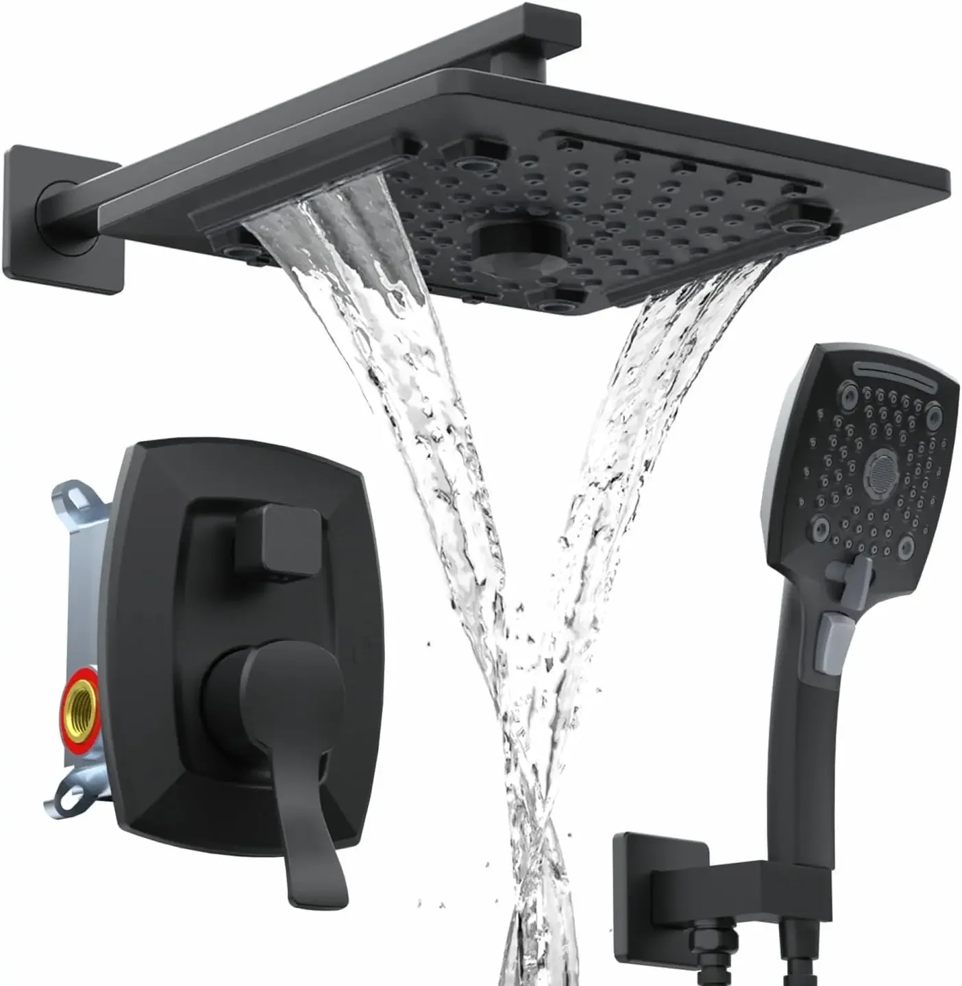 

Matte Black Bathroom Shower Faucet Set with Valve, Rainfall Shower Head with Handheld Combo