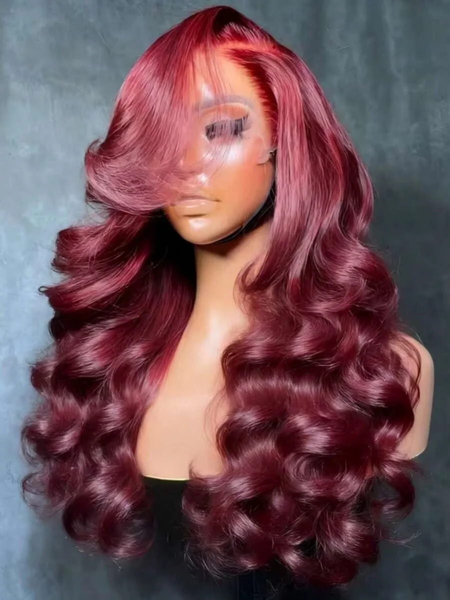 

13x4 99j Burgundy Lace Front Wigs Human Hair Body Wave Human Hair Wigs For Women Glueless Human Hair Wig 13x4 HD Transparent Lace Frontal Wigs Human Hair Colored Red Pre Plucked With Baby Hair Christmas Gifts