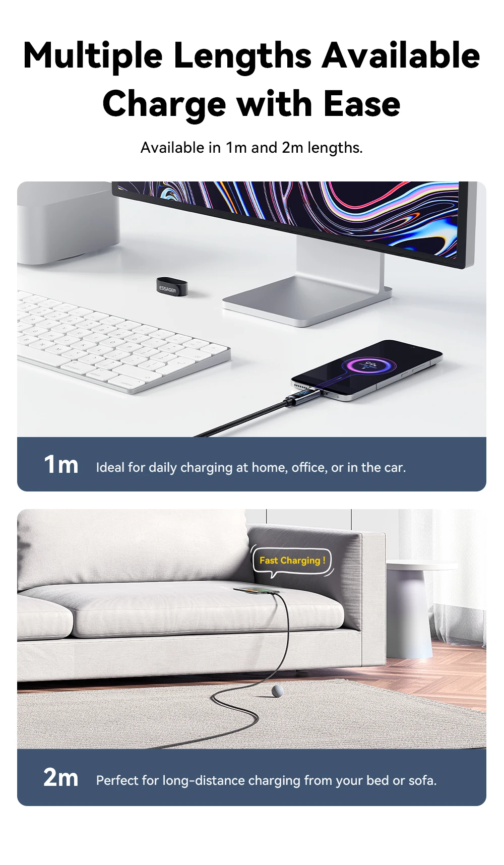 Essager 120W USB Typ C Kabel Schnellladekabel USB C Ladekabel für iPhone 15 14 13 12 Huawei mit LED-Digitalanzeige – Detail 14