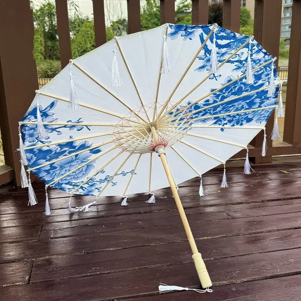 Paraguas con borlas tela seda 70cm, paraguas danza antigua estilo chino mano, paraguas corativo papel al