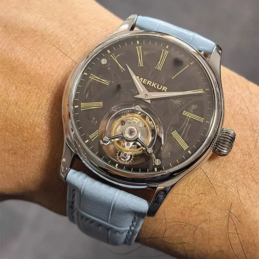 

Мужские часы PIERRE PAULIN с настоящим турбийоном, 42 мм, механические наручные часы, сапфировое стекло, водонепроницаемость 30 м, скелетонизированный циферблат