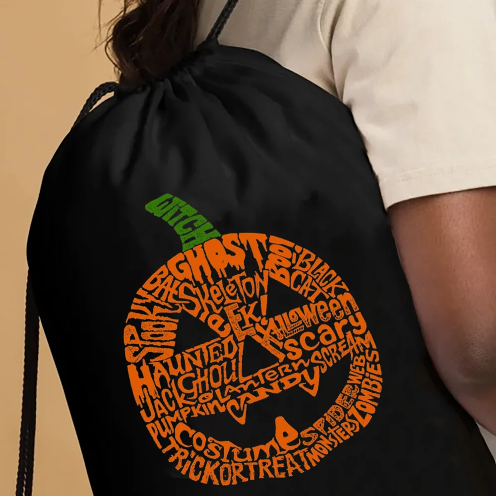 

Pumpkin Drawstring Backpack Trick or Treat Candy Bag Gothic Halloween Accessories Party Goodie Bags Cool Holiday Teenager Gifts