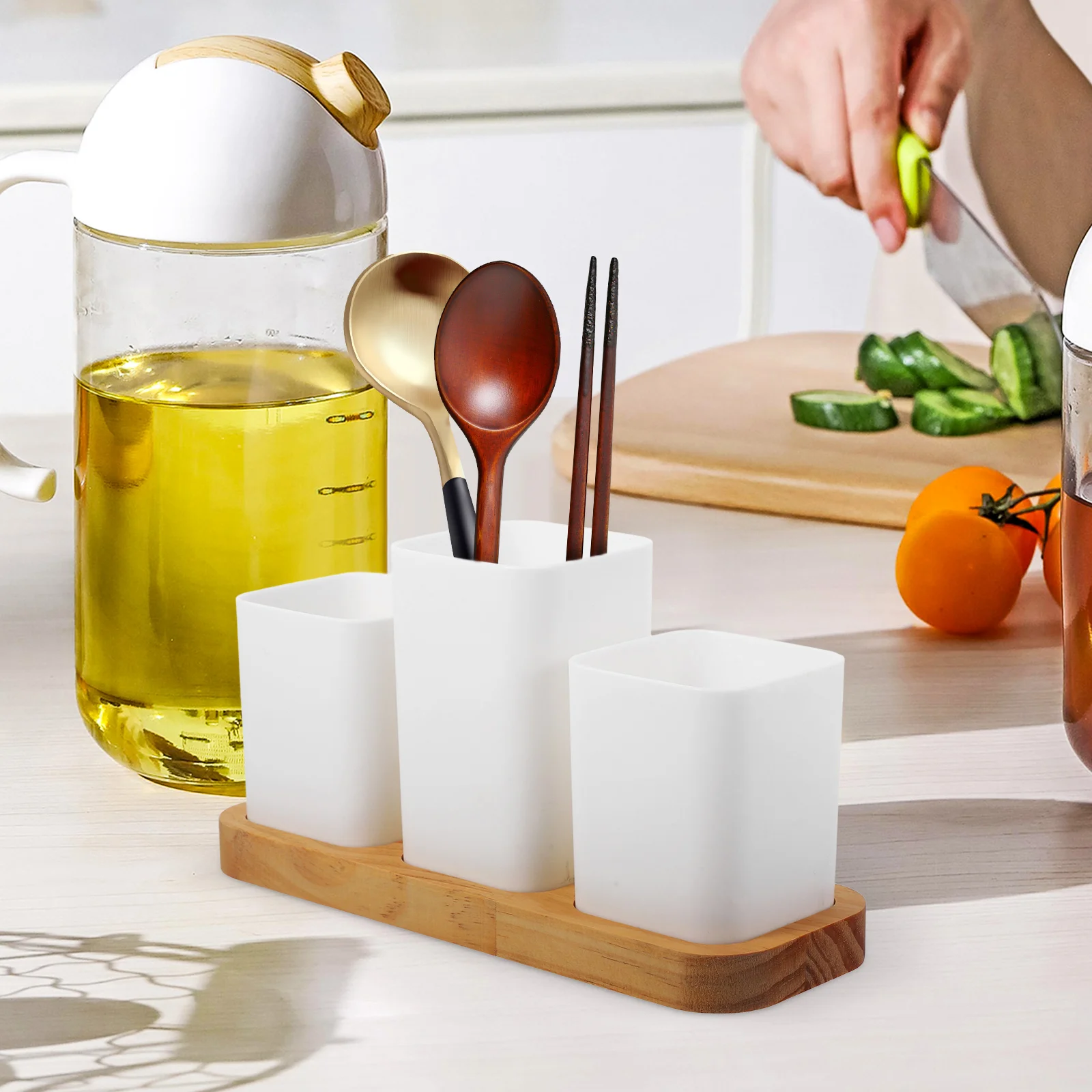 

Chopstick Storage Pine Wood Utensil Holder Cutlery Holder Cutlery Drainer Kitchen Organizer Multi Function Portable