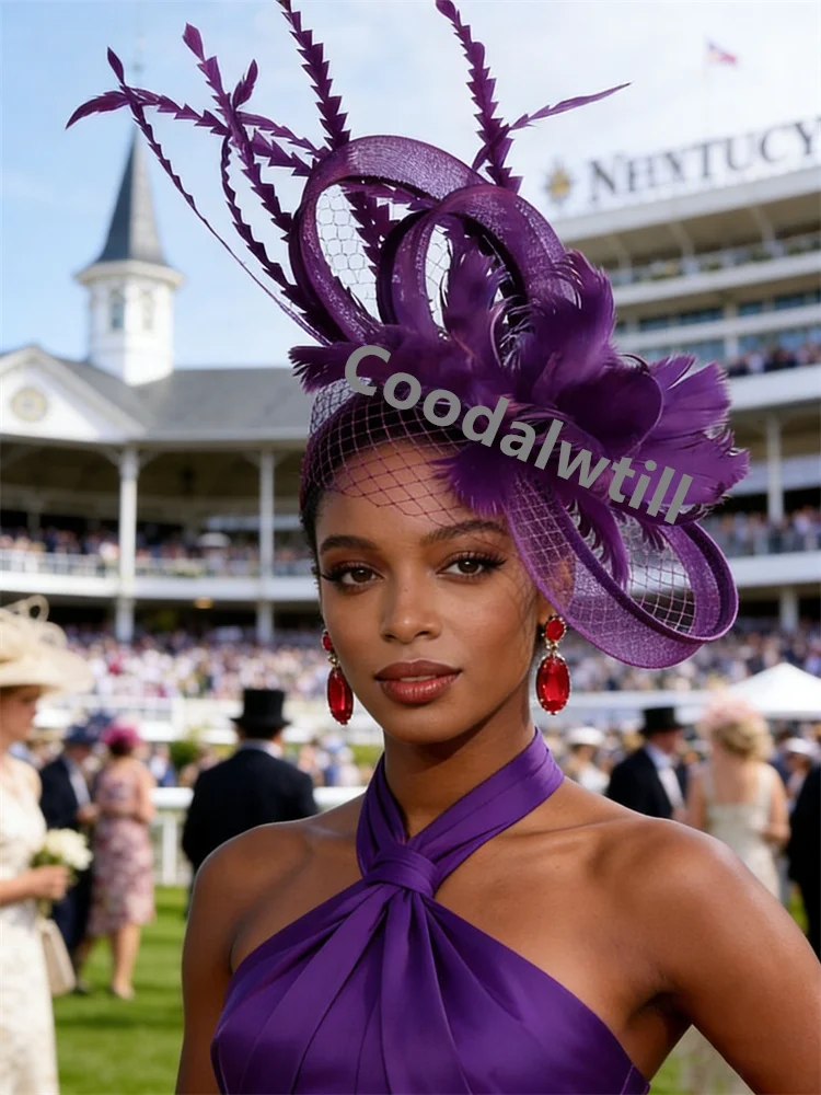 Royal Blue Mesh Hair Fascinator Hat Accessories Ladies Women Elegant Church Wedding Veil Race Headdress Bride Cocktail Pillbox image 3
