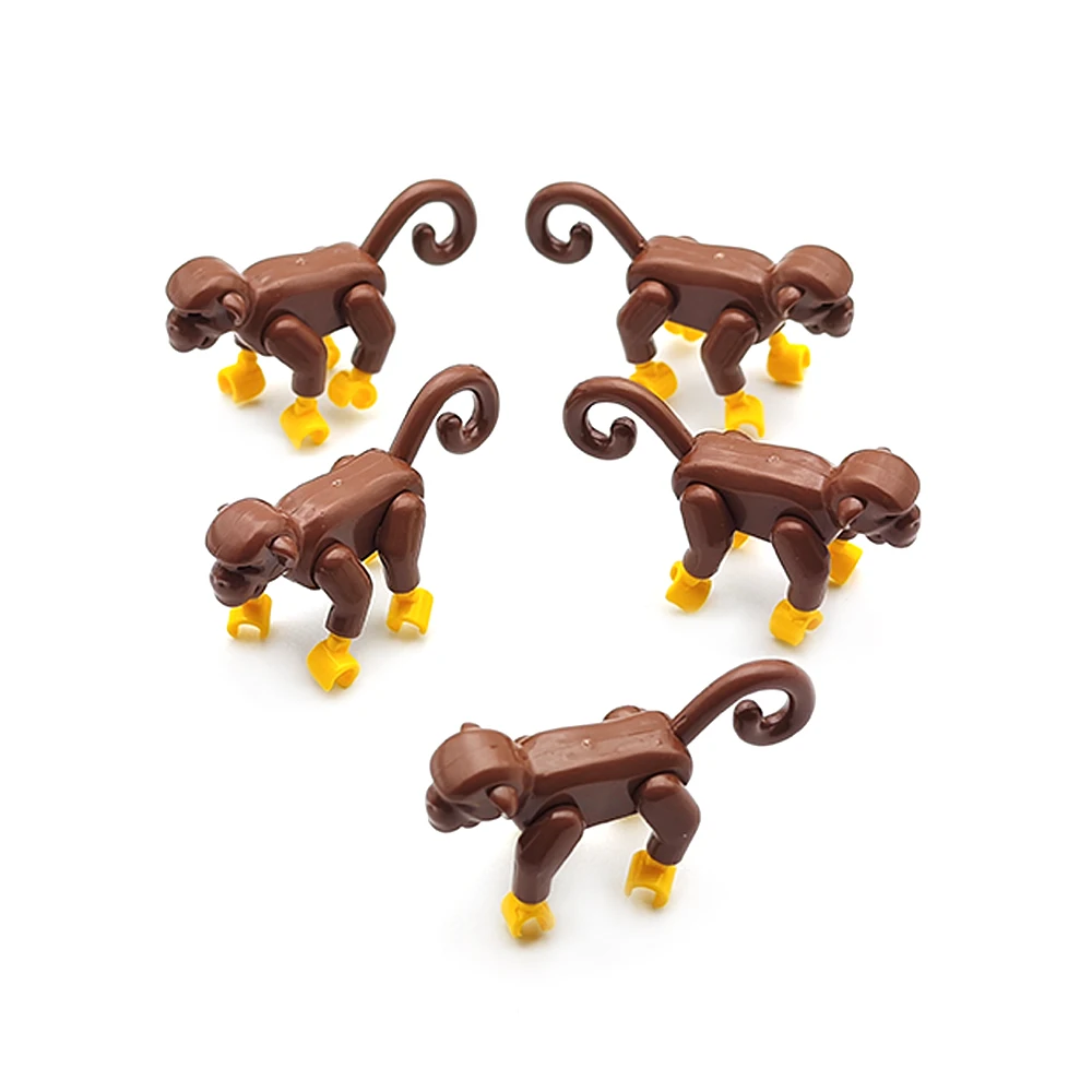 5 PCS MOC Tiere Bausteine Braune Affen MOC Wald Dschungel Pastoralen Bauernhof Ranch Szene Ziegel kinder Spielzeug