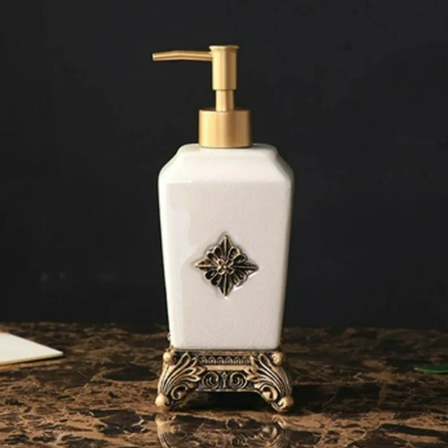 European Luxury Ceramic Lotion Bottle Hand Sanitizer Bottle Toothbrush Holder Mouth Cup Soap Dish Bathroom Set Home Decor