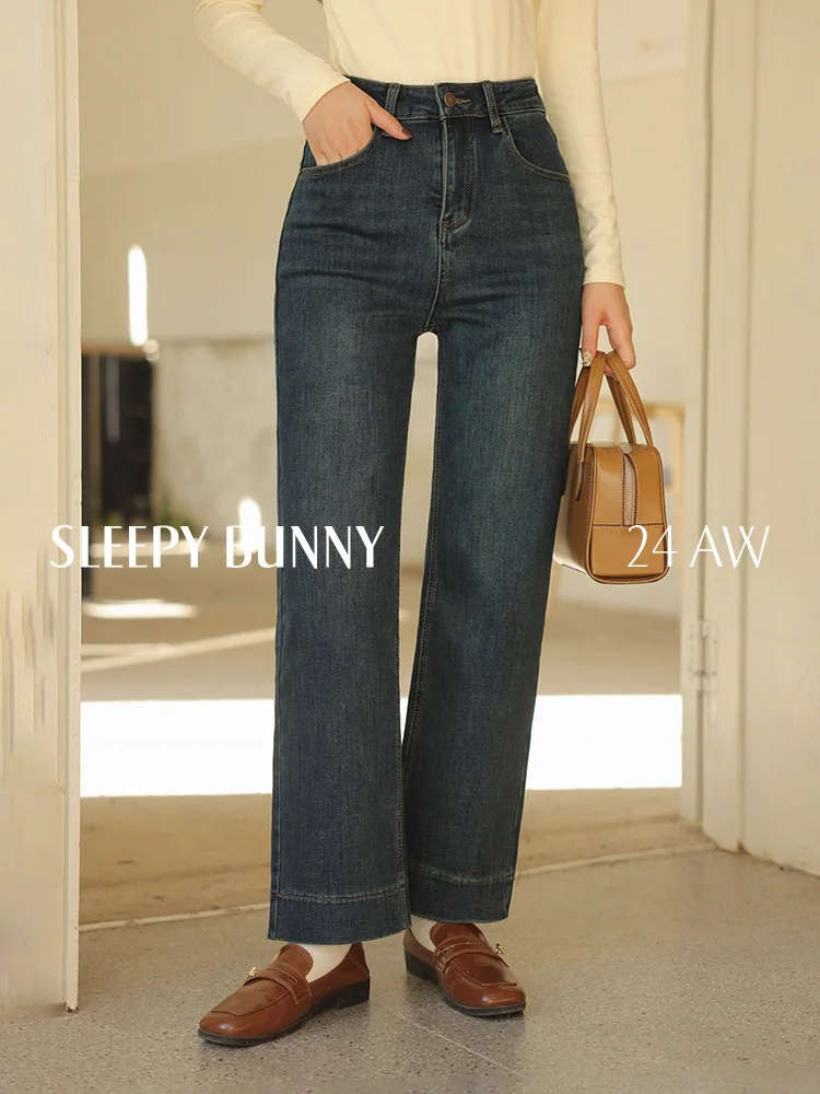 

Винтажные джинсы на флисовой подкладке, прямые джинсовые брюки с высокой талией для женщин, зимние теплые широкие брюки, утягивающие повседневные длинные брюки