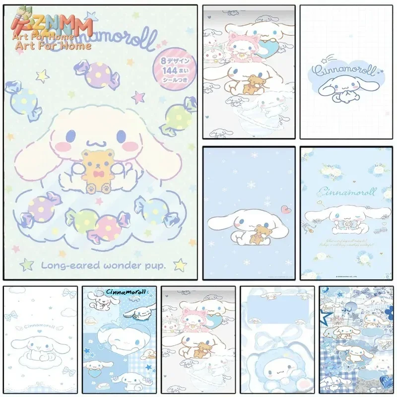 AZNM Cinnamoroll Canvas Poster Cute Long Eared Dog Candy Blue Cartoon Wall Art Print Girls Bedroom Home Decor Unframed Painting