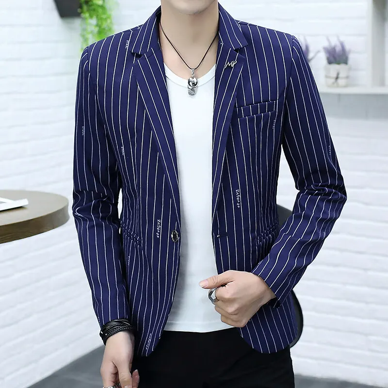 

Blazer Summer Men's Fashion Gentleman Business Korean Version Trendy Performance Striped Banquet Host Casual Wedding Blazer