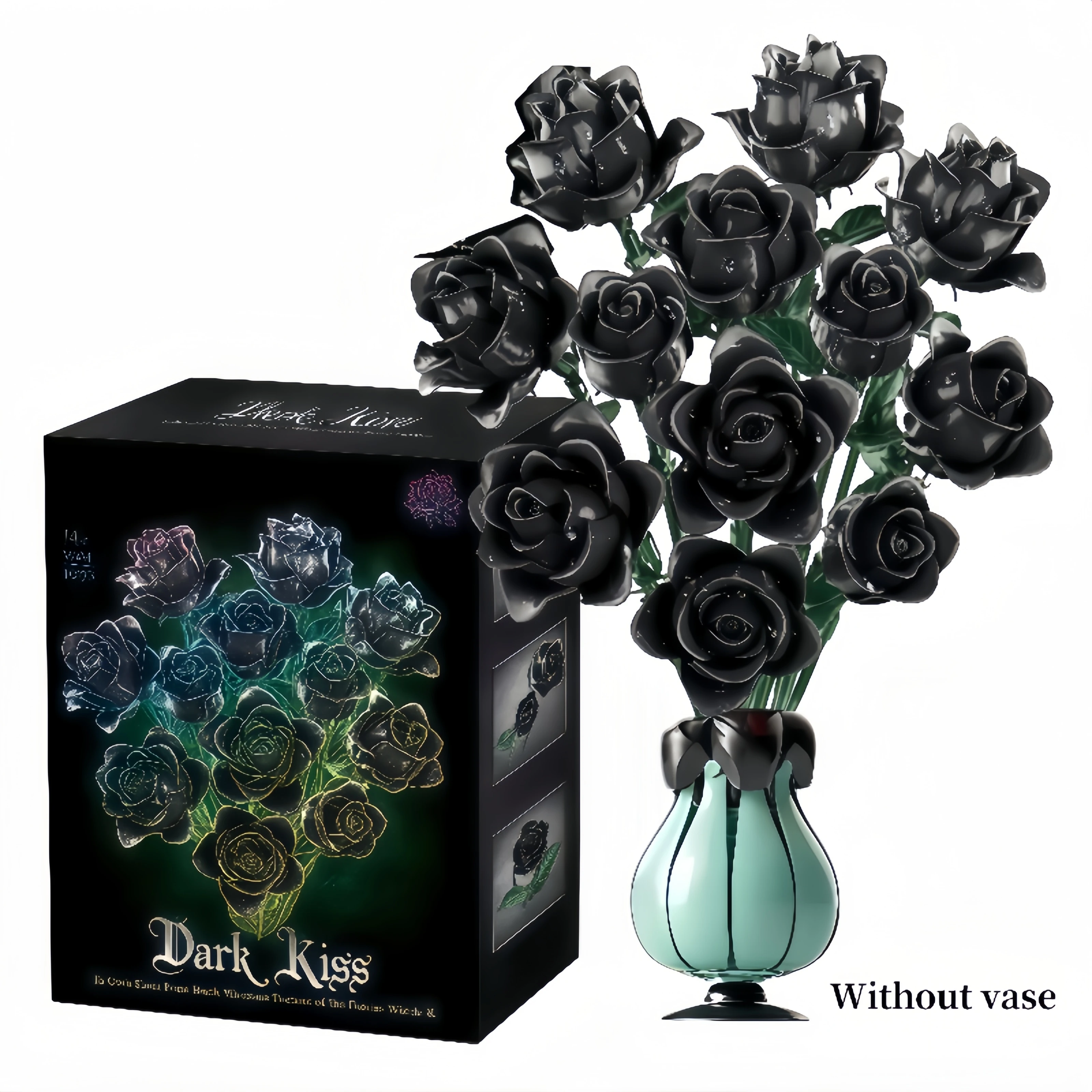 

Black Rose Building Blocks artificial flower and plant building blocks home decoration girl romantic gift 12PC Without vase
