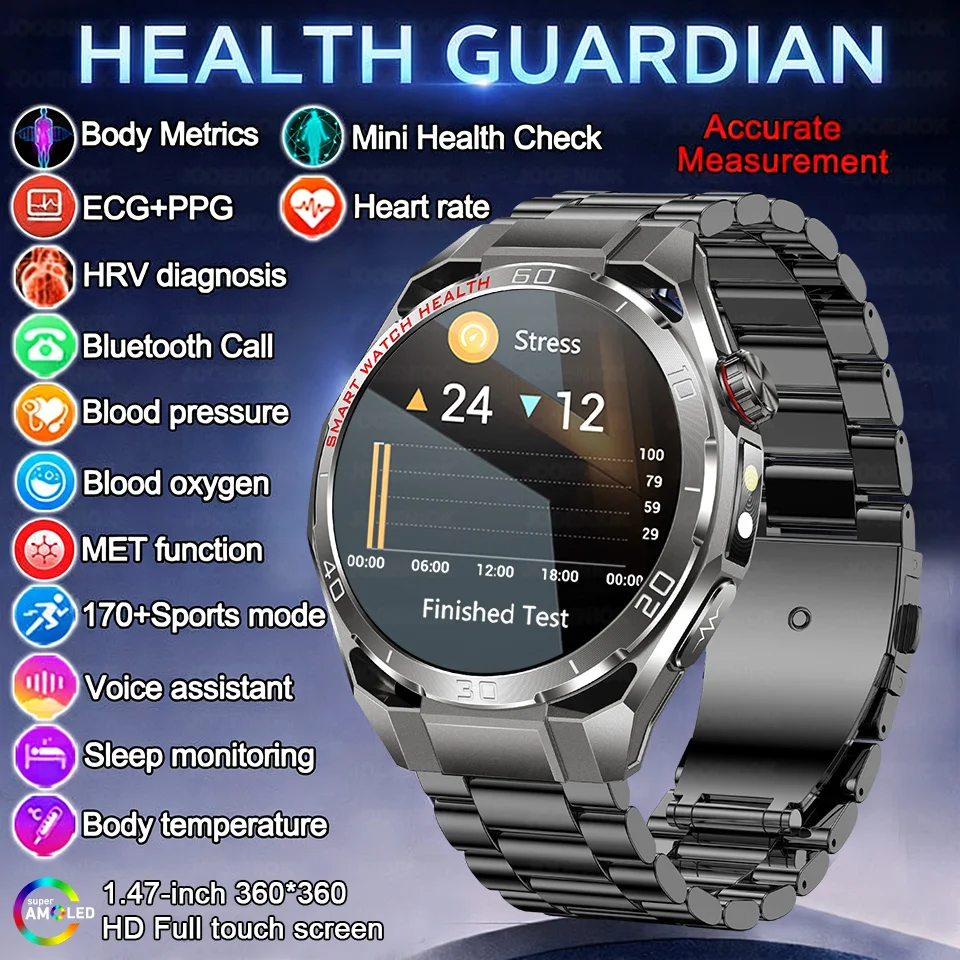 

Uric Acid &Lipid Health Analysis Smart Watch Men ECG+PPG Blood Pressure BT Call 1.47-inch AMOED LED Flashlight Smart Watch Women