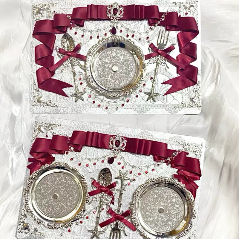 Vintage Silver Tableware Lta Dressing Board Finished Plate Pain Decorative Bow Valley Beauty Red Ribbon Dark Court Style
