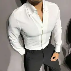 Trend Brand Fashion Korean Solid Color Shirt Men 2021 British Windsor Collar Long Sleeve Shirt Men Business Slim Fit Shirt Dress
