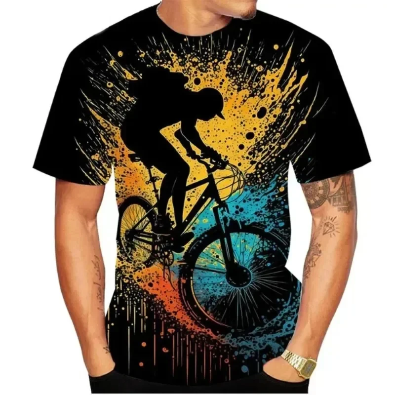 Fashion Cool Cycling Clothes T-shirt For Men 3d Printed Bicycle Pattern Tee Shirts Round Neck Shorts Sleeves Pullover T Shirts