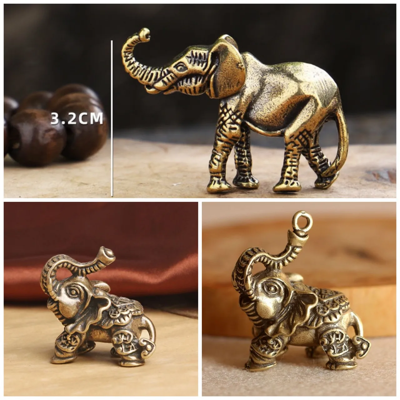 Antike Bronze Miniatur Elefant Figuren Tee Haustier Tisch Ornament Dekorationen Solide Kupfer Tier Handwerk Home Decor Wohnzimmer