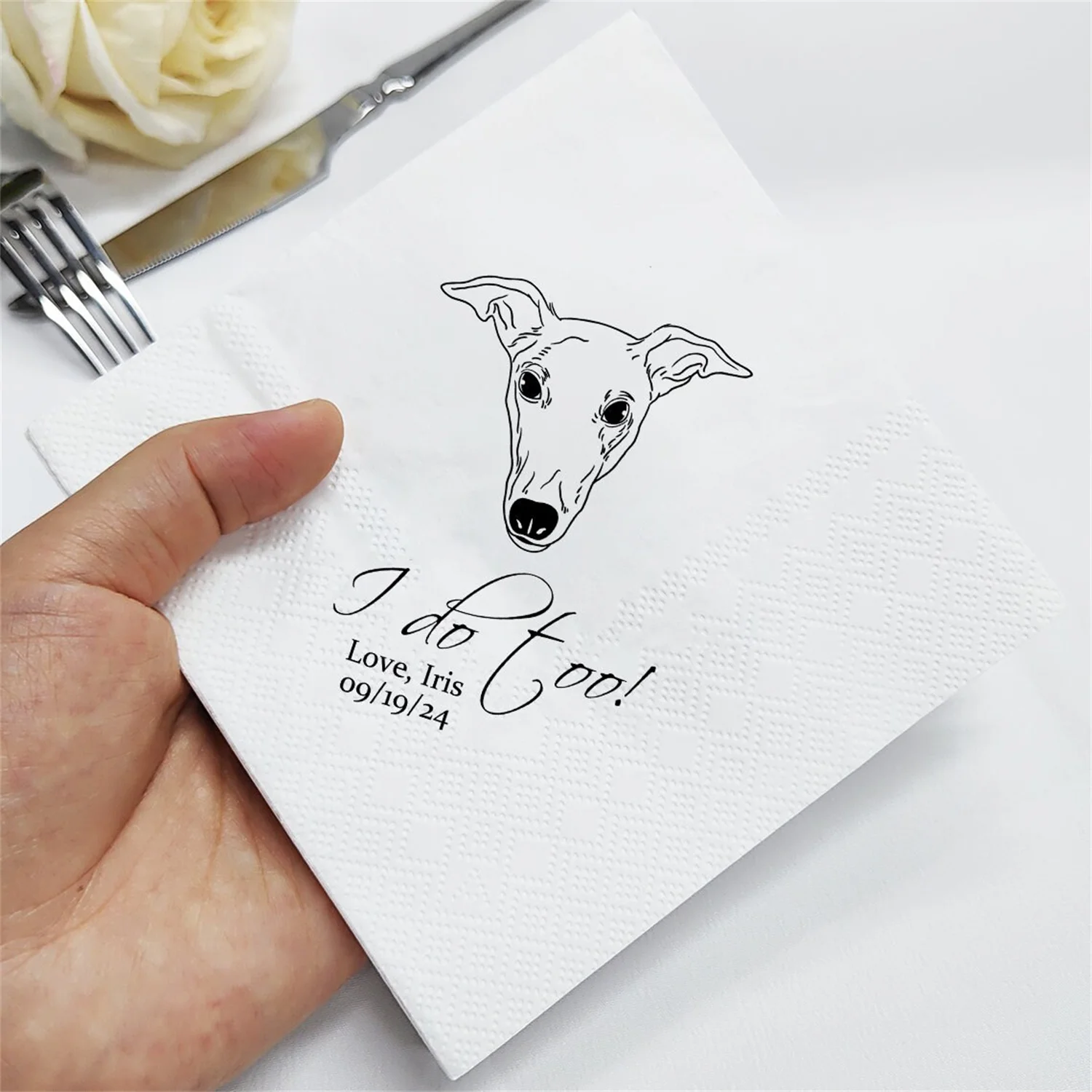 

50 PCS Custom Dog Cocktail Napkins, Custom Wedding Napkins, Customized Pet Portrait Napkins, Illustrated Dog Wedding Napkins, En