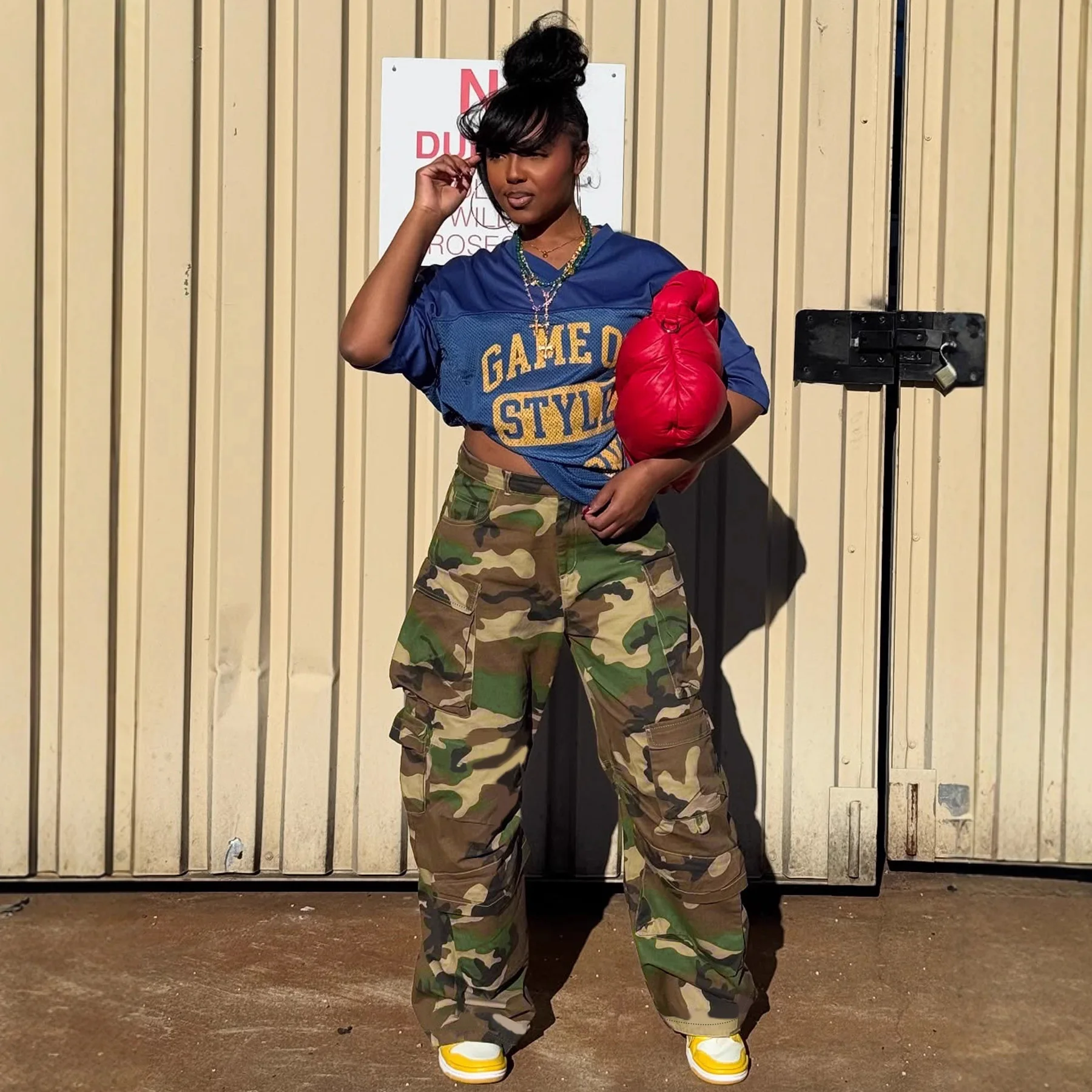 Women's New High Waist Camo Print Multi Pocket Loose Wide Leg Cargo Pants Stretchy Soft Fabric Streetwear Daily Outdoor Trousers