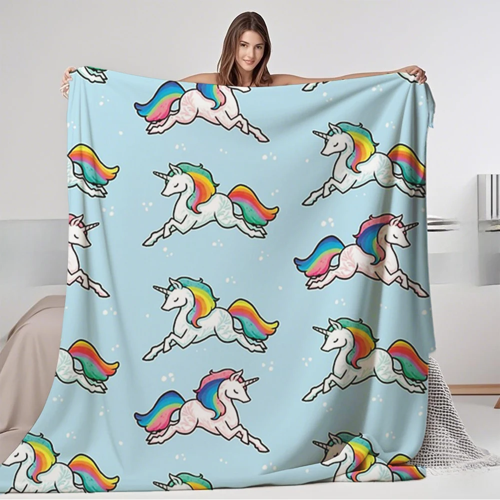 

Everyday Use Flannel Cozy Blanket Good Rainbow Unicorns Art Deco Quilt Knit Throw With Eco-friendly No-shedding Blankets