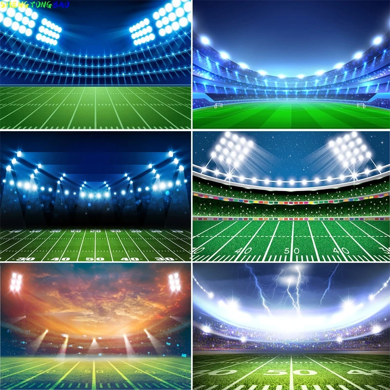 

American Soccer Stadium Photography Backdrops Imaginary Football Field Grass Spotlights Dramatic Birthday Party Background SC-01