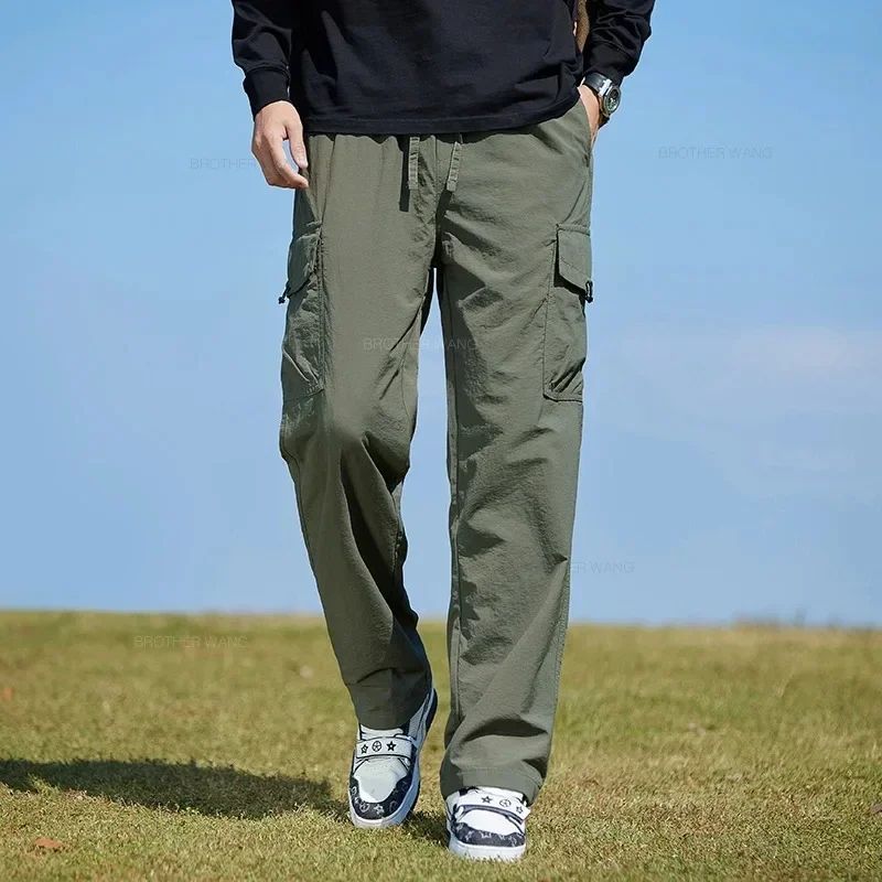 

2024 Spring New Men's Outdoor Baggy Cargo Pants Straight Breathable Long Pants Male Quick-drying Trousers