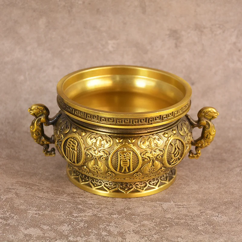 All-brass lion-ear treasure bowl, suitable for home or office, perfect for a new home or as an ornamental piece in the entryway