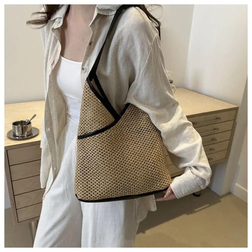 Fashion Woven Straw Bag Rattan Large Capacity Handbags Handmade Braid Shoulder Bag for Summer Beach