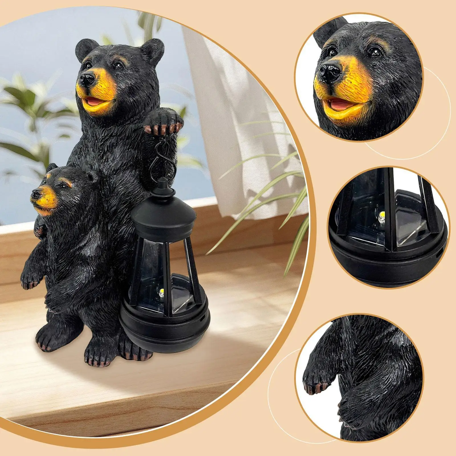 Garten Mutter Baby Bär Statue Solar Licht Hinterhof Outdoor Figur Laterne
